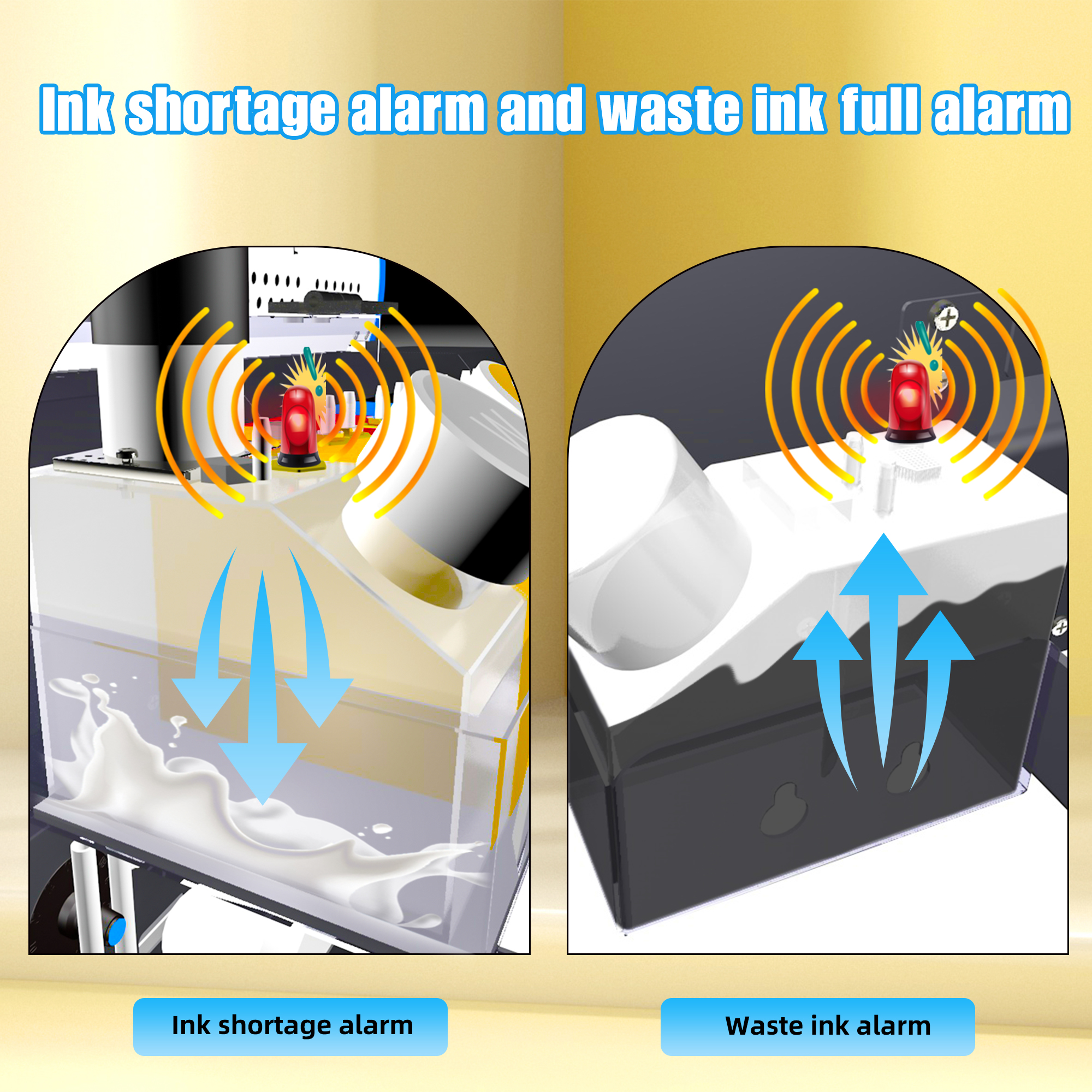 White ink circulation and stirring system with smart shortage alarms